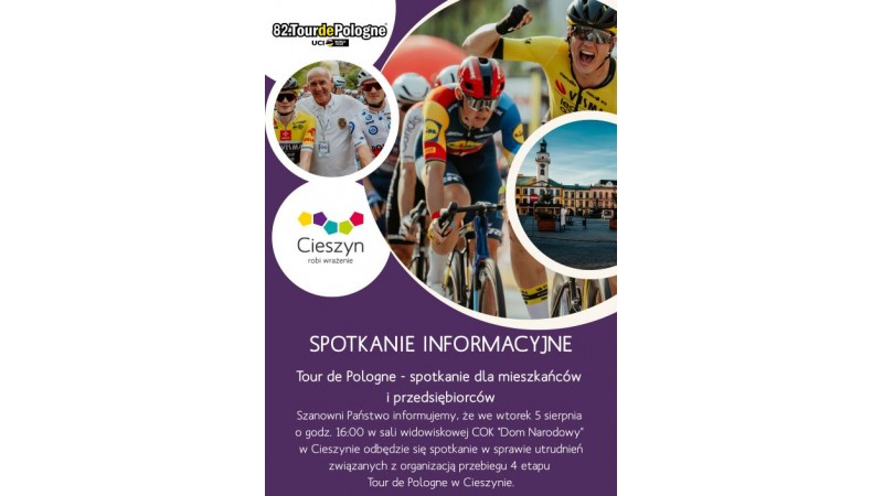 Plakat informujący o spotkaniu organizacyjnym w związku z Tour de Pologne